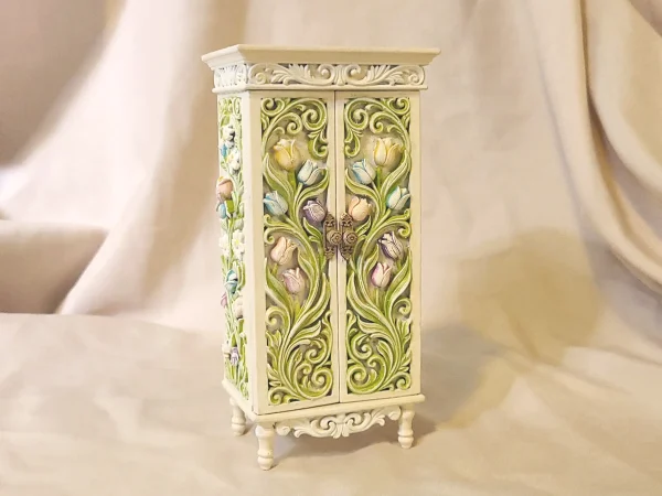 Bloomin' Armoire – Hand-painted armoire cabinet for 1:12 scale dollhouses by Dove & Pear. Storybook-inspired miniature appliances, fixtures, furniture and décor from Chuckleberry Town. Original Dove & Pear design.