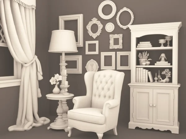 Quiet Corner - cozy home furnishings and decor. 3D printing STL file - Storybook-inspired dollhouse miniatures, appliances furniture, décor and building supplies. Original designs by Dove & Pear.