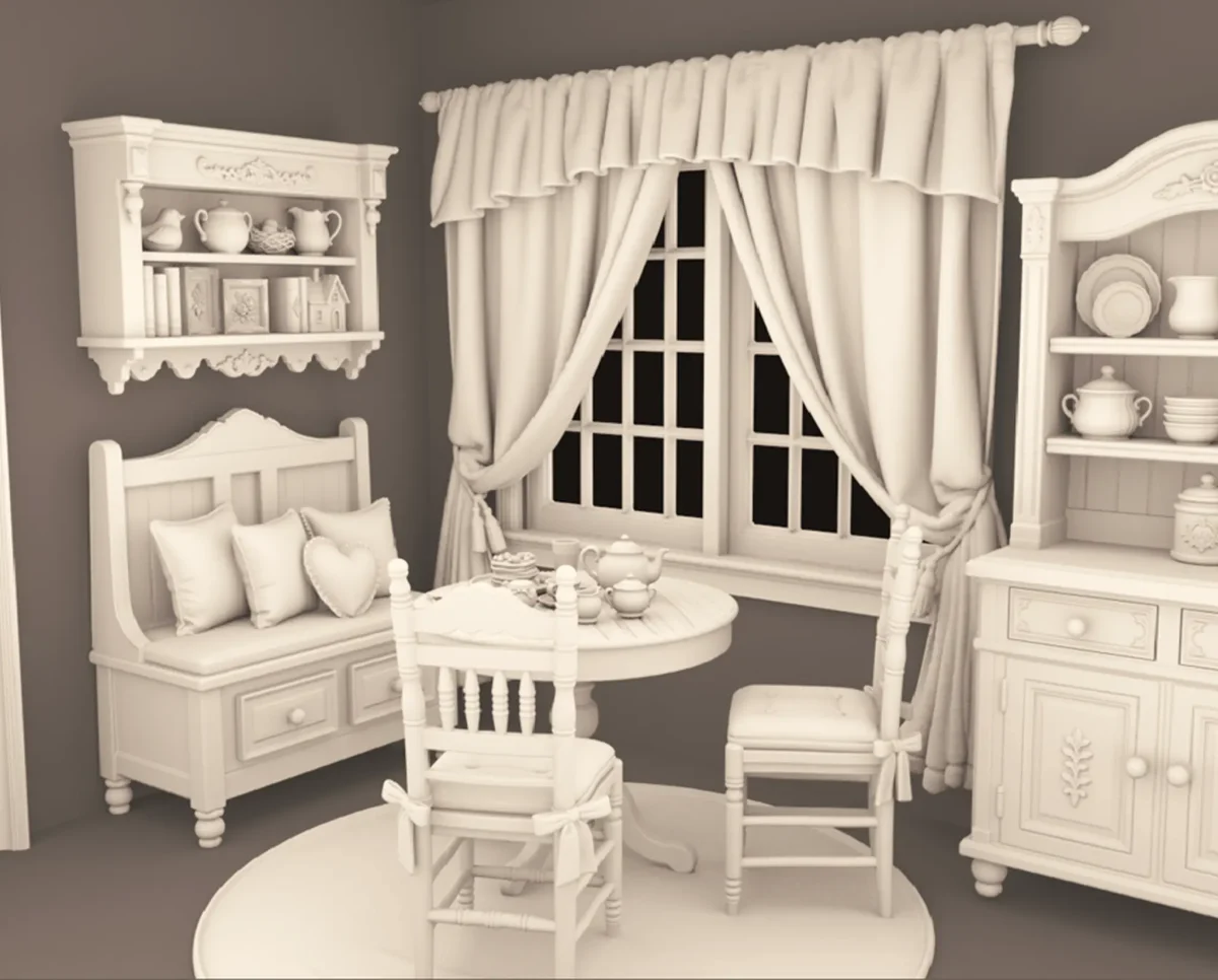 Dove & Pear - Cottage Corner STL Cottage Breakfast Corner Archives 5 STL - home office furniture and decor. 3D printing STL file - Storybook-inspired dollhouse miniatures, appliances furniture, décor and building supplies. Original designs by Dove & Pear.