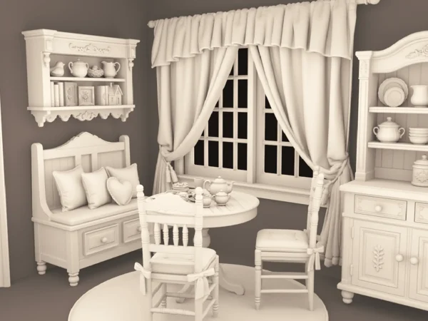 Cottage Breakfast Corner Archives 5 STL - home office furniture and decor. 3D printing STL file - Storybook-inspired dollhouse miniatures, appliances furniture, décor and building supplies. Original designs by Dove & Pear.
