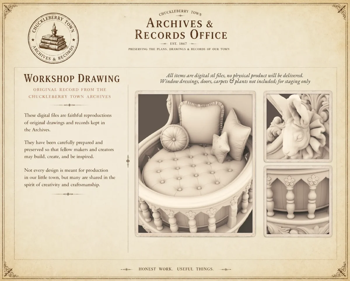 Archives 9 - Rabbit Crib Archives 9 - Rabbit Crib Dollhouse STL - home bedroom furniture and decor. 3D printing STL file - Storybook-inspired dollhouse miniatures, appliances furniture, décor and building supplies. Original designs by Dove & Pear.