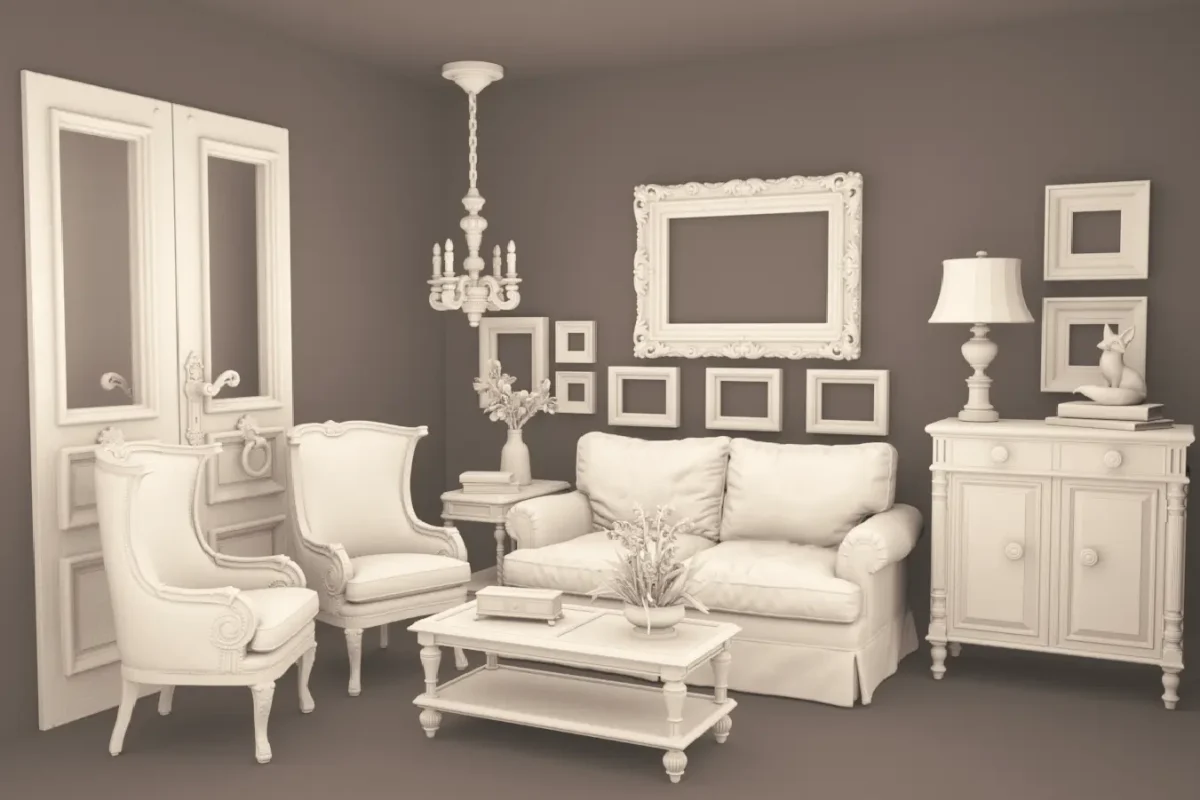 Rustic Elegance Archives 7 STL - home living room furniture and decor. 3D printing STL file - Storybook-inspired dollhouse miniatures, appliances furniture, décor and building supplies. Original designs by Dove & Pear.