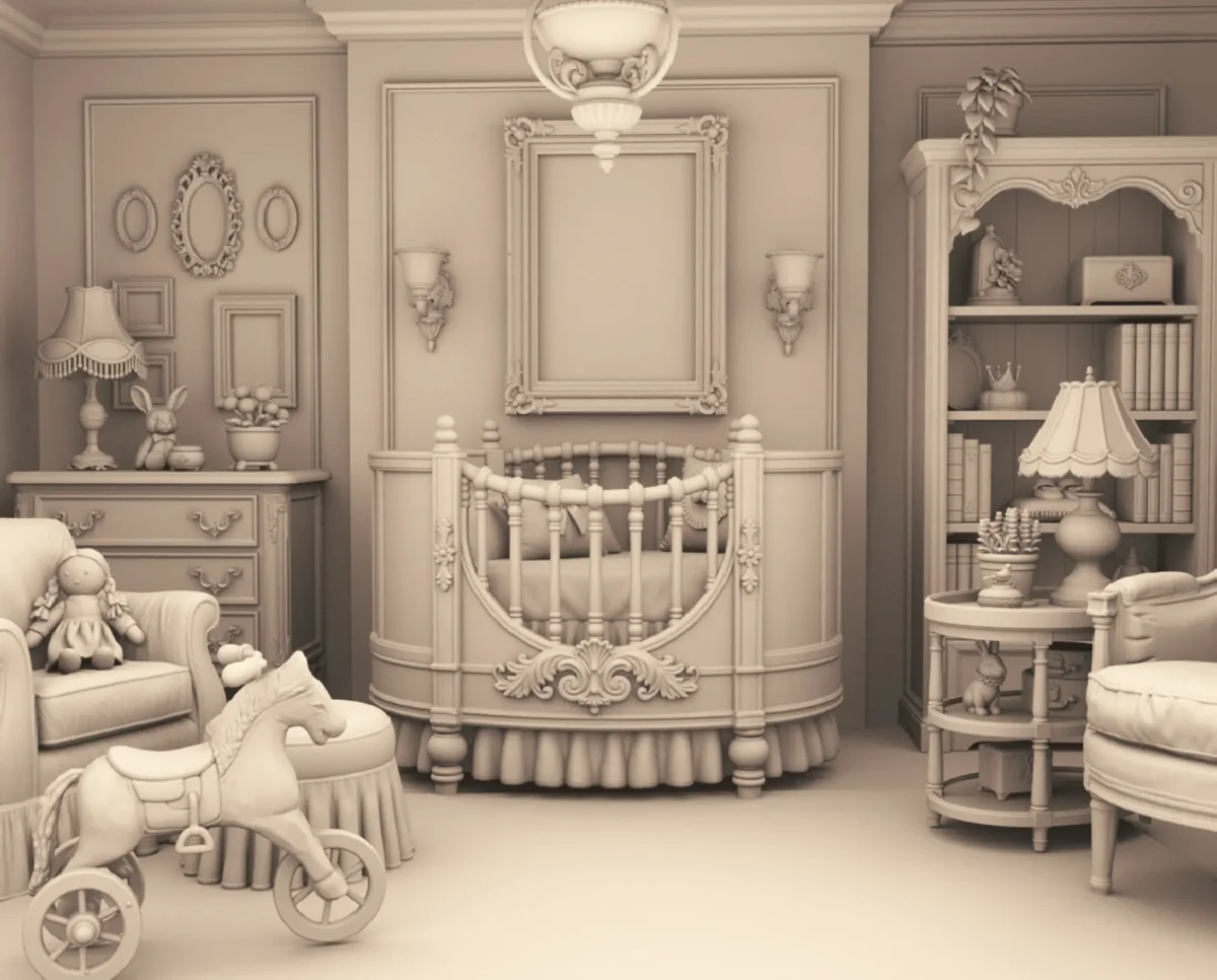 Archives 13 - Antique Nursery Furniture with Accessories Archives 13 - Antique Nursery Furniture with Accessories Dollhouse STL - home bedroom furniture and decor. 3D printing STL file - Storybook-inspired dollhouse miniatures, appliances furniture, décor and building supplies. Original designs by Dove & Pear.