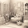Archives 15 - Chaise Lounge chair furnished room - Dollhouse STL - home kitchen furniture and decor. 3D printing STL file - Storybook-inspired dollhouse miniatures, appliances furniture, décor and building supplies. Original designs by Dove & Pear.