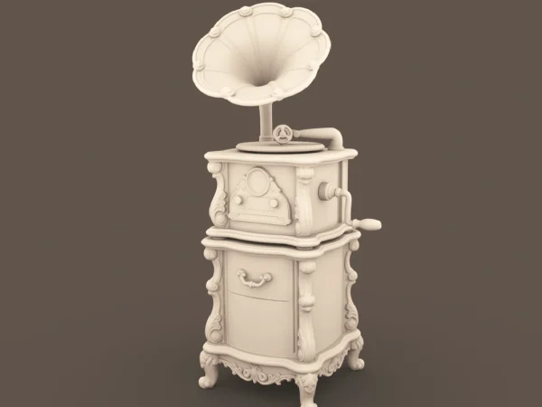Archives 16 - Victrola Gramophone - Dollhouse STL - home kitchen furniture and decor. 3D printing STL file - Storybook-inspired dollhouse miniatures, appliances furniture, décor and building supplies. Original designs by Dove & Pear.