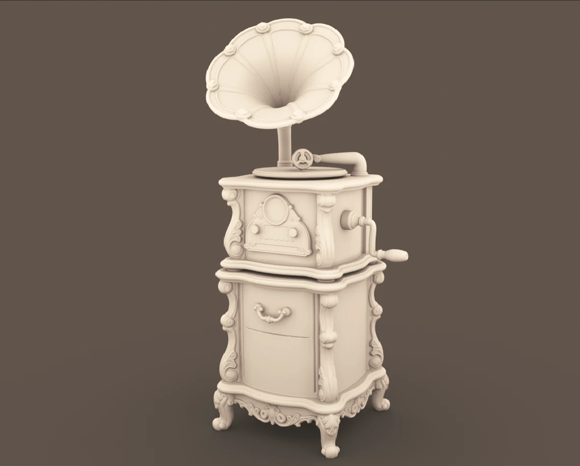 Archives 16 - Victrola Gramophone - Dollhouse STL - Original designs by Dove & Pear. Archives 16 - Victrola Gramophone - Dollhouse STL - home kitchen furniture and decor. 3D printing STL file - Storybook-inspired dollhouse miniatures, appliances furniture, décor and building supplies. Original designs by Dove & Pear.