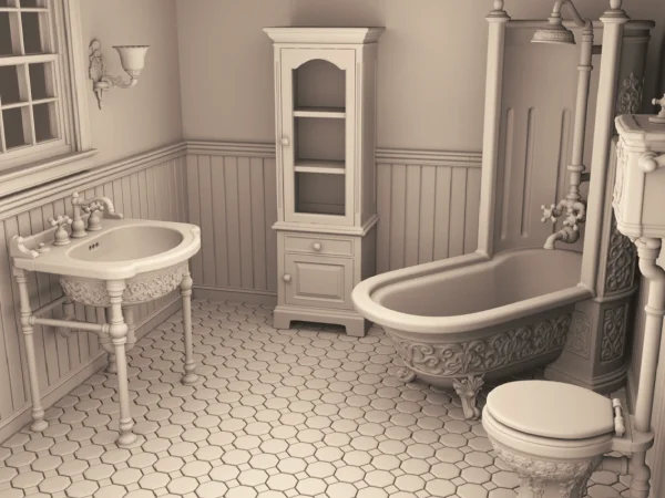 Archives 18 - Victorian Bathroom Set - Dollhouse STL - home kitchen furniture and decor. 3D printing STL file - Storybook-inspired dollhouse miniatures, appliances furniture, décor and building supplies. Original designs by Dove & Pear.