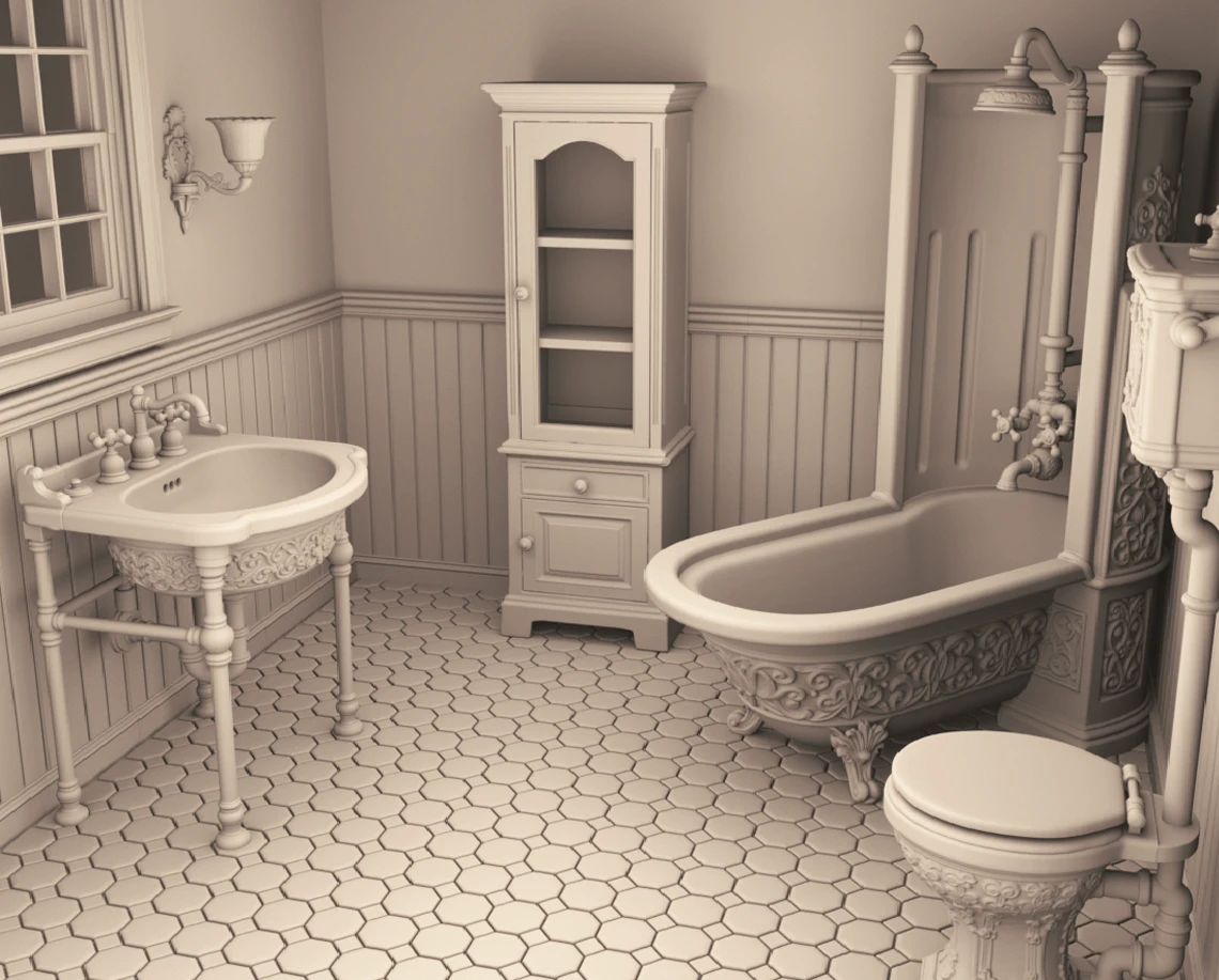 Archives 18 - Victorian Bathroom Set - Dollhouse STL Original designs by Dove & Pear. Archives 18 - Victorian Bathroom Set - Dollhouse STL - home kitchen furniture and decor. 3D printing STL file - Storybook-inspired dollhouse miniatures, appliances furniture, décor and building supplies. Original designs by Dove & Pear.