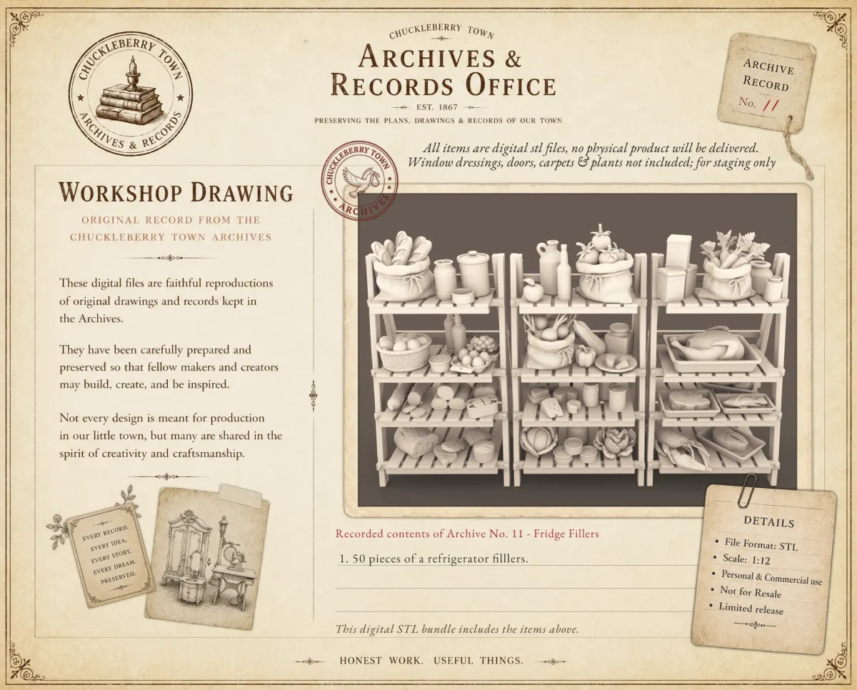 Refrigerator Fillers Archives 10 Dollhouse STL - home bedroom furniture and decor. 3D printing STL file - Storybook-inspired dollhouse miniatures, appliances furniture, décor and building supplies. Original designs by Dove & Pear.