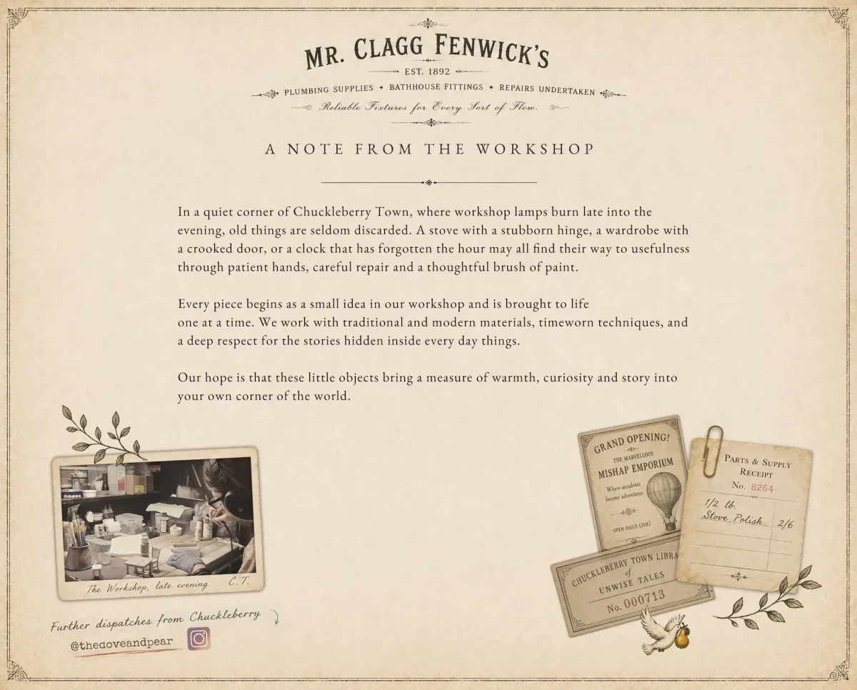 Mr. Clagg Fenwick - Splash & Gurgle Emporium - miniature bathroom fixtures and plumbing for Chuckleberry Town