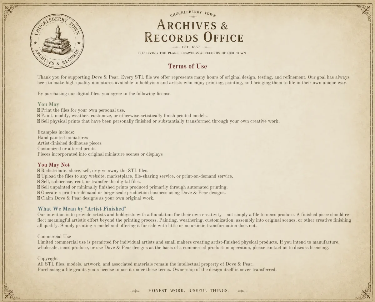 Dove & Pear Terms of Service for Digital STL Files