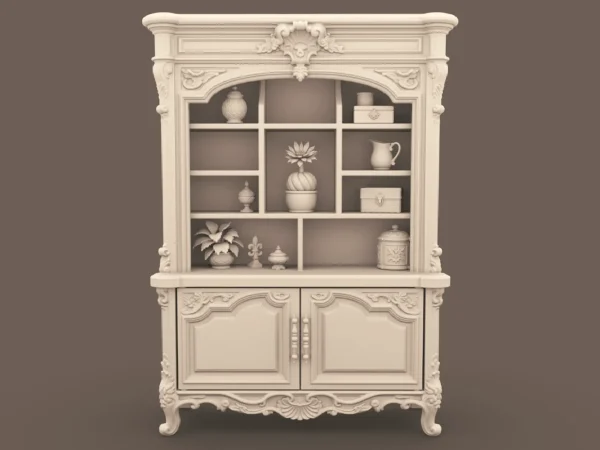 Archives 19 - French Cabinet - Dollhouse STL - shelf, cabinet, hutch, furniture and decor. 3D printing STL file - Storybook-inspired dollhouse miniatures, appliances furniture, décor and building supplies. Original designs by Dove & Pear.