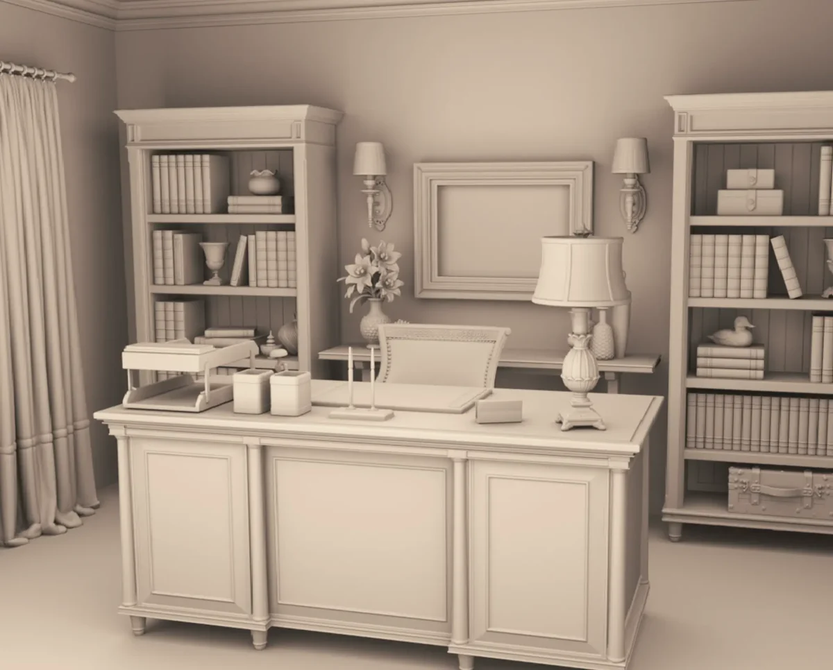 Archives 23 - Executive Home Office - Dollhouse STL - home office, desk, furniture and decor. 3D printing STL file - Storybook-inspired dollhouse miniatures, appliances furniture, décor and building supplies. Original designs by Dove & Pear.