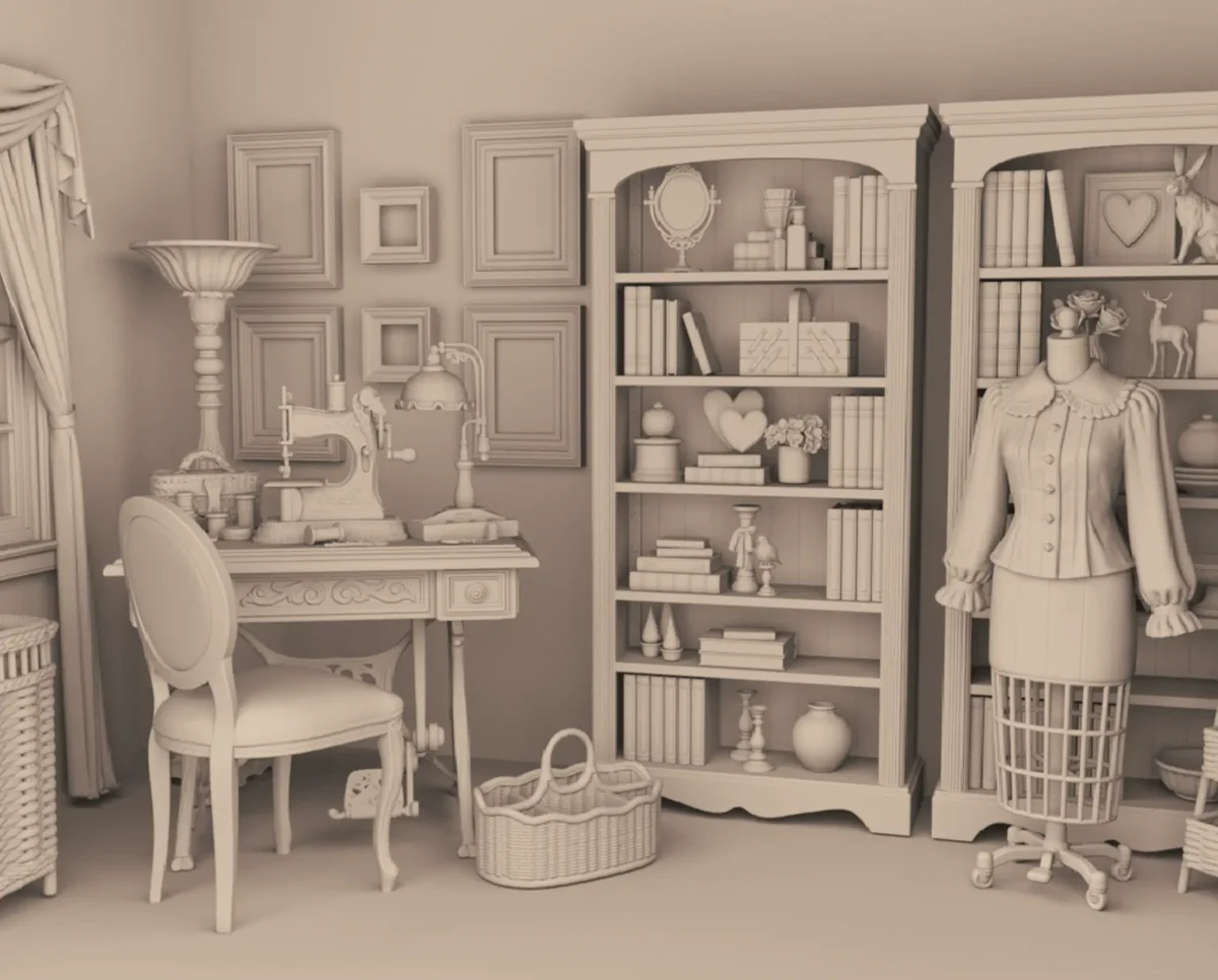 Archives 26 - Tillys Sewing Room - Dollhouse STL - craft room, desk, furniture and decor. 3D printing STL file - Storybook-inspired dollhouse miniatures, appliances furniture, décor and building supplies. Original designs by Dove & Pear.