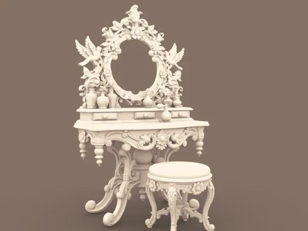 Archives 37 - Victorian Birds Vanity Set- Dollhouse STL - vanity table & stool set 3D printing STL file - Storybook-inspired dollhouse miniatures, appliances furniture, décor and building supplies. Original designs by Dove & Pear.