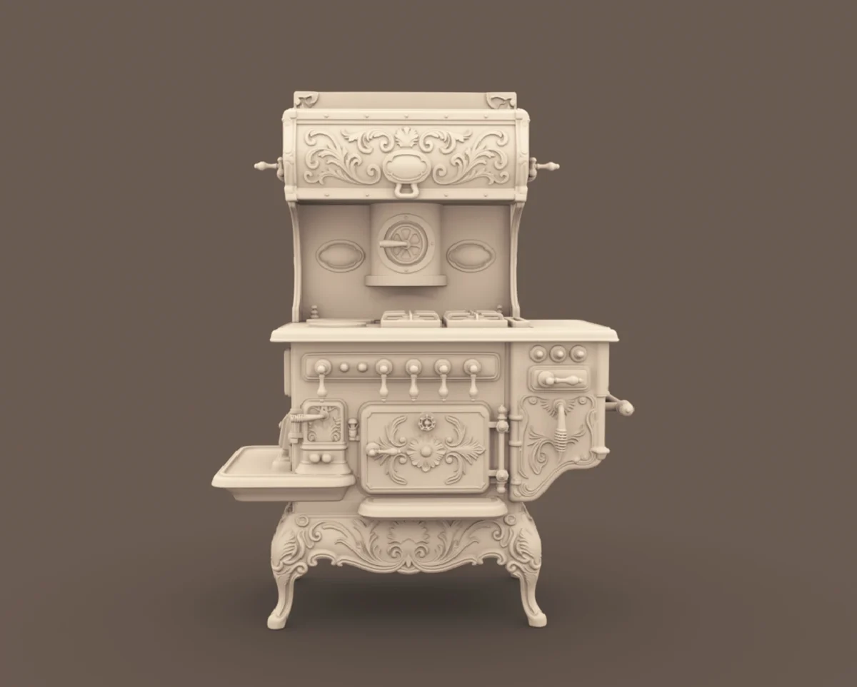 Archives 38 - Eloise Victorian style dollhouse stove 3D printing STL file - Storybook-inspired dollhouse miniatures, appliances furniture, décor and building supplies. Original designs by Dove & Pear.