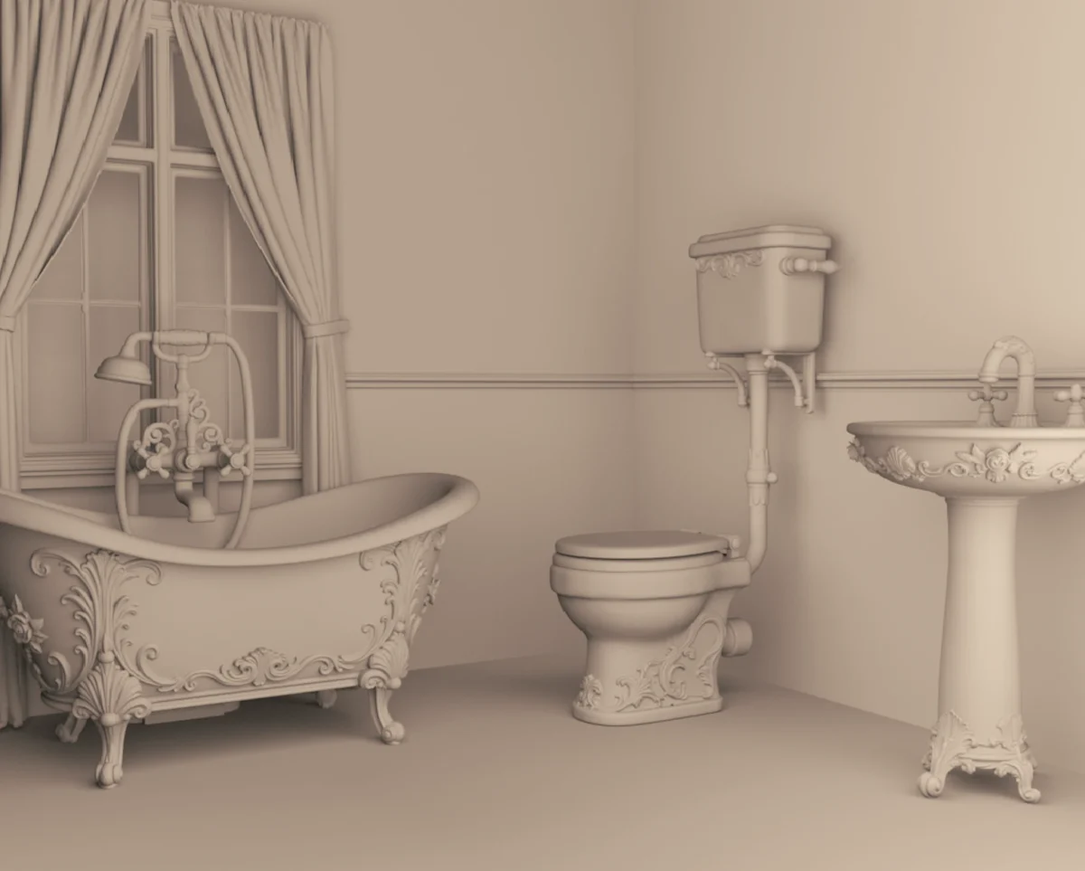 Archives36_VictorianBathroom_Preview Archives 36 - Victorian Rose Bathroom Set - Dollhouse STL - 3 piece bathroom set 3D printing STL file - Storybook-inspired dollhouse miniatures, appliances furniture, décor and building supplies. Original designs by Dove & Pear.