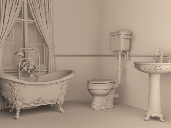 Archives 36 - Victorian Rose Bathroom Set - Dollhouse STL - 3 piece bathroom set 3D printing STL file - Storybook-inspired dollhouse miniatures, appliances furniture, décor and building supplies. Original designs by Dove & Pear.