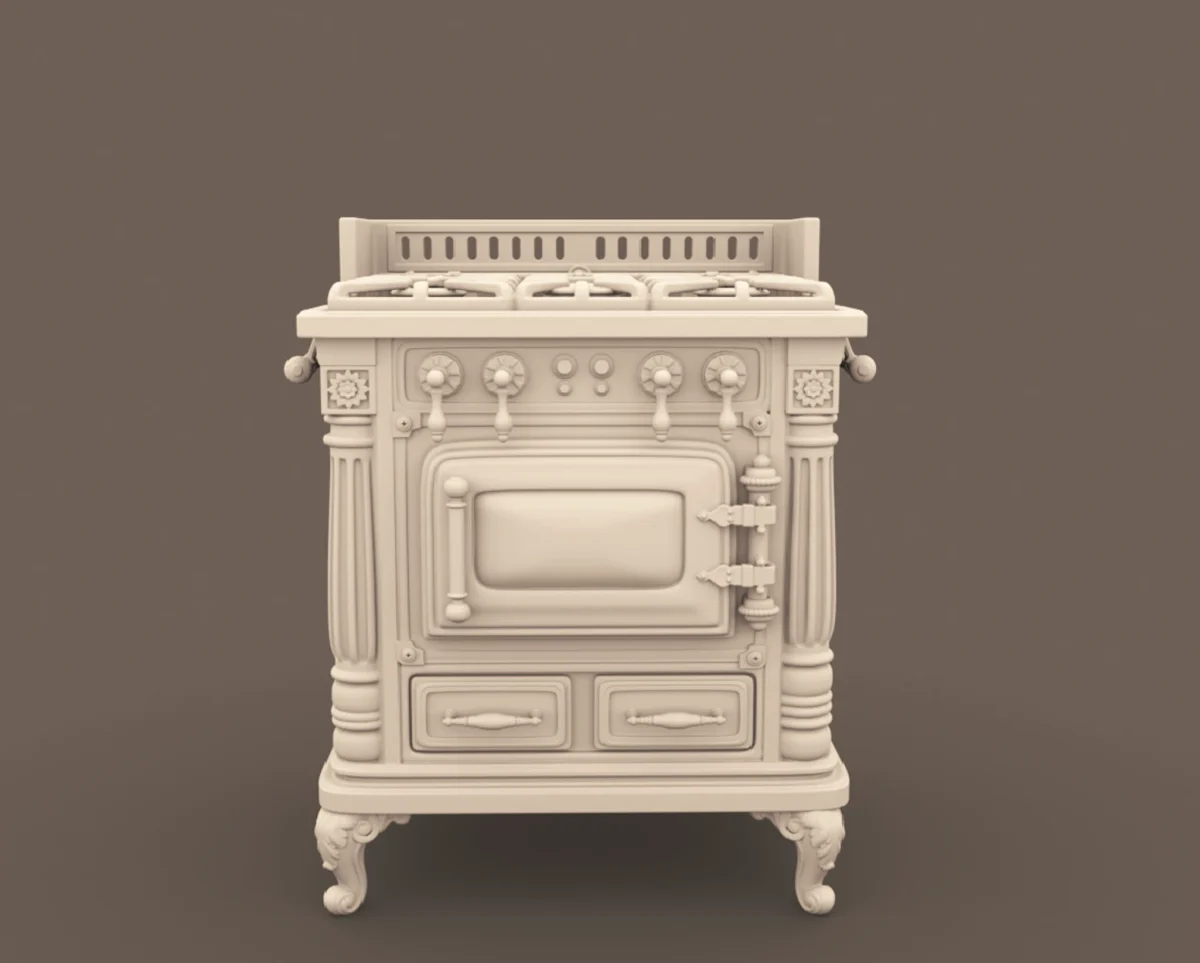 Archives 51 - Victorian kitchen stove - 3D printing STL file - Storybook-inspired dollhouse miniatures, appliances furniture, décor and building supplies. Original designs by Dove & Pear.