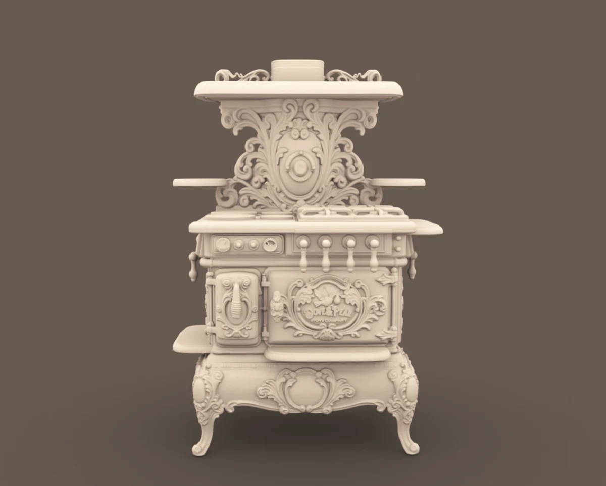 Archives 52 - Victorian kitchen stove - 3D printing STL file - Storybook-inspired dollhouse miniatures, appliances furniture, décor and building supplies. Original designs by Dove & Pear.