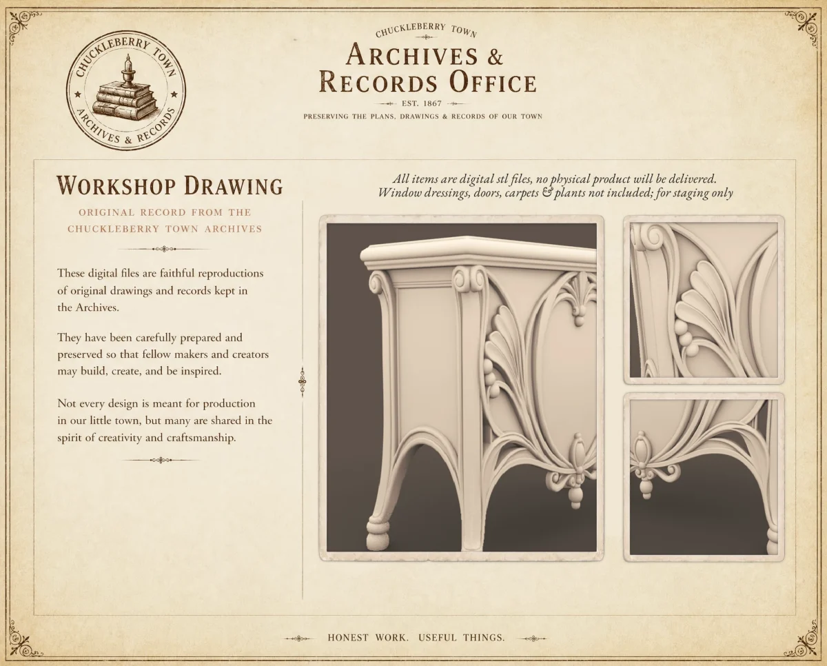 archives57 Art Deco Table Preview Archives 57 - Art Deco Table art nouveau style console table - 3D printing STL file - Storybook-inspired dollhouse miniatures, appliances furniture, décor and building supplies. Original designs by Dove & Pear.