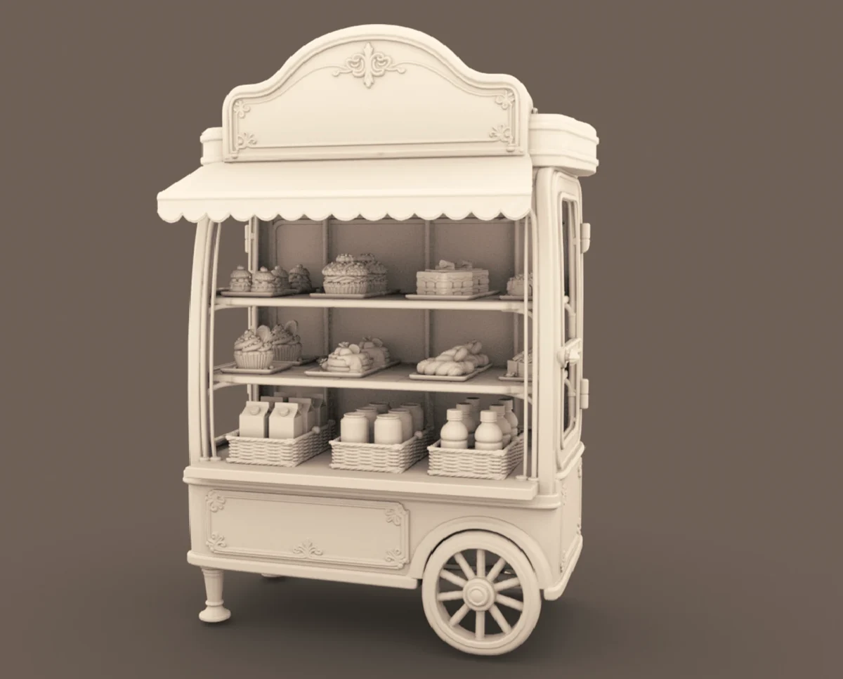 Archives 48 - Whimsical victorian dessert cart - 3D printing STL file - Storybook-inspired dollhouse miniatures, appliances furniture, décor and building supplies. Original designs by Dove & Pear.